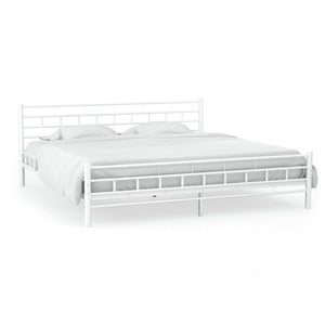 Vidaxl 140x200CM Simple Modern Metal Bed Frame With Slatted Base Block Design White Metal Bed Adult Kids Bedroom Furniture