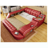 Double Bed Twin-Bed Cow Leather Soft Bed Massager Modern Multifunctional Tatami Leather Bed With Bluetooth Speaker