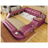 Double Bed Twin-Bed Cow Leather Soft Bed Massager Modern Multifunctional Tatami Leather Bed With Bluetooth Speaker
