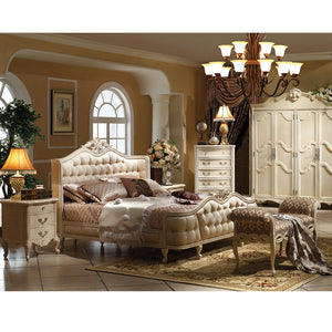 New design birch wood bed 1.8m wood frame with resin carve flower white bed set Skórzane łóżko 1.8m GH02