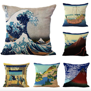 Japanese Ukiyo-e the Great Wave Neck Body Pillowcase Linen Bed Pillows Cover Couch Seat Cushion Throw Pillow Home Decoration