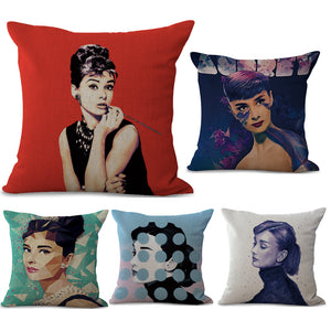 Classic Audrey Hepburn Neck Body Pillowcase Linen Bed Pillows Cover Couch Seat Cushion Throw Pillow Home Decoration Gift